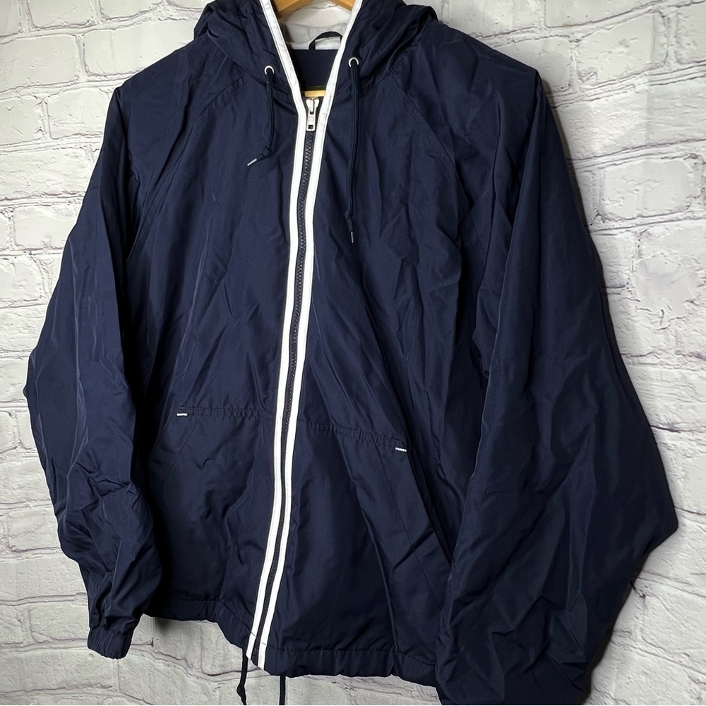 Eddie Bauer Womens Full Zip Hooded Lined Windbreaker Navy Blue Size Large